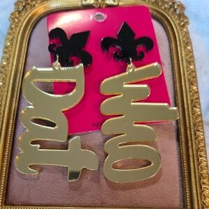 Gold And Black "Who Dat" Statement Earrings NWT